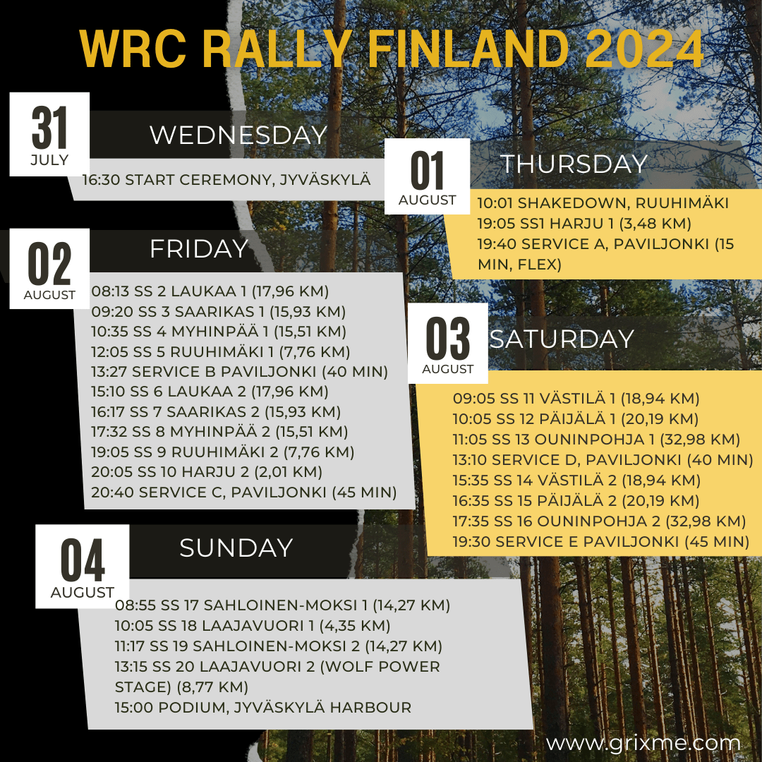 WRC Rally Finland Schedule 2024